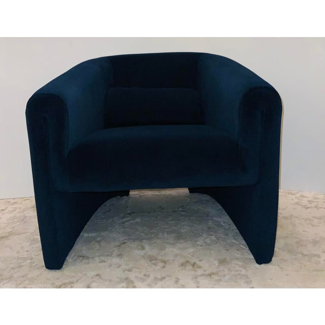 MidCentury Modern Style Fully Upholstered Blue Velvet Club Chair Pair