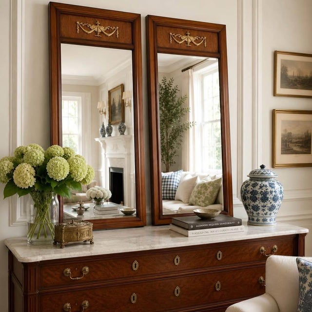 1960s Pair of Federal Style Trumeau Mirrors | Neoclassical Wall Mirrors | Traditional Decor For Sale - Image 5 of 10