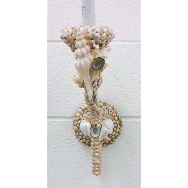 Boho Chic Pair Vintage Handmade Seashell Wall Sconces For Sale - Image 3 of 9