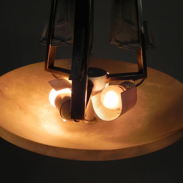 Art Deco Style Pendant Lamp with Alabaster Bowl, 1980s For Sale - Image 9 of 18