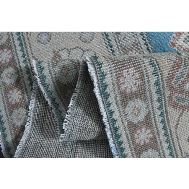 1960s Vintage Persian Handmade Wool Cotton Turquoise Area Rug For Sale - Image 10 of 11