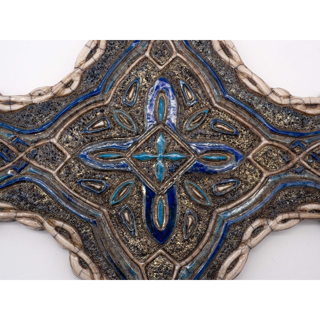 Raku Ceramic Wall Sculpture Intertwining Flowers and Geometries by Stefania Zoppellaro For Sale - Image 3 of 13