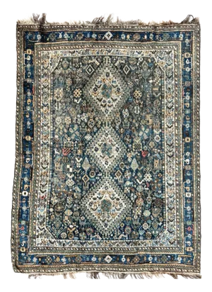 Vintage Shiraz Village Life with Coastal Color Palette Rug - 5 x 6.9