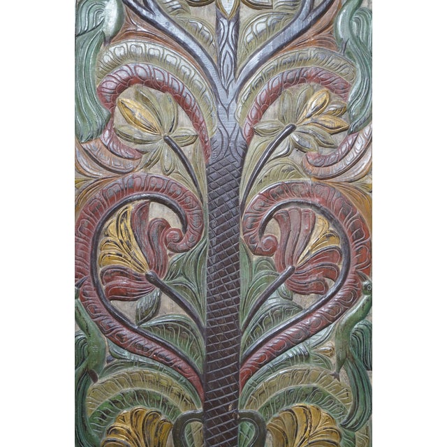 Hand-Carved Tree of Life Barn Door Panel in Earthy Patina | Vintage Architectural Wall Art 84x36 For Sale - Image 10 of 11