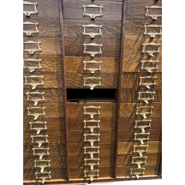Antique Quarter-Sawn Vertical File Cabinet Ohmer & Sons 60 Slots For Sale - Image 4 of 12