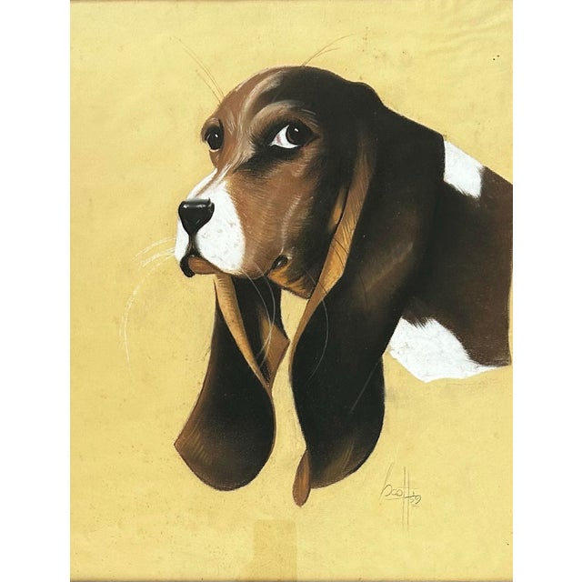 Realism Vintage 1959 Framed Pastel Portrait of a Beagle Dog For Sale - Image 3 of 7