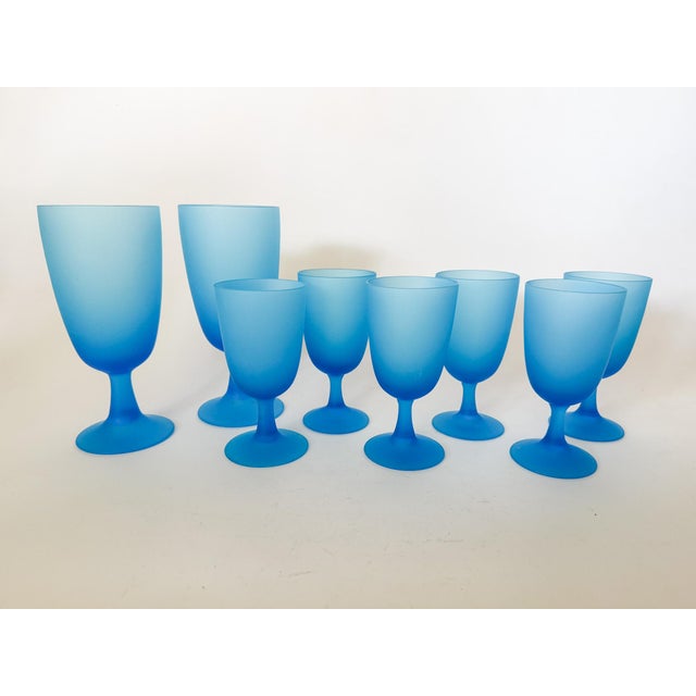 Glass 1960s Carlo Moretti Italy Satinato Frosted Blue Glasses - Set of 6 For Sale - Image 7 of 10