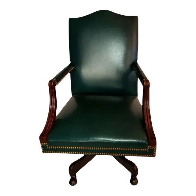 Hancock and Moore Green Leather Executive Desk Chair For Sale