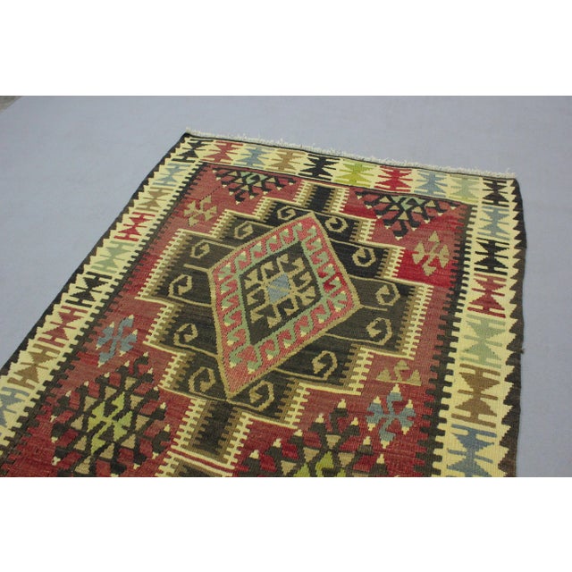1960s 1960s Rustic Style Cappadocia Handmade Anatolian Geometric Wool Turkish Kilim Rug For Sale - Image 5 of 11
