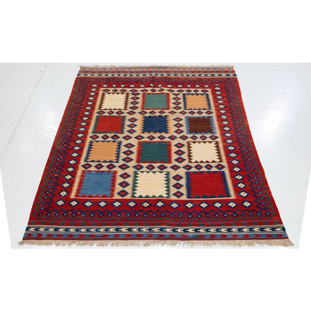 Modern 2020s Modern Kilim Handmade Multicolor Geometric Wool Rug For Sale - Image 3 of 7
