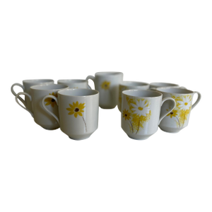 1970s Vintage Mikasa Suzie Brown Tea/Coffee Mugs and Creamer- Set of 9