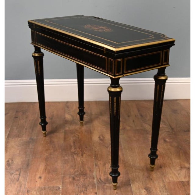 Napoleon III Card Table in Ebonised Marquetry, 1880 For Sale - Image 3 of 5