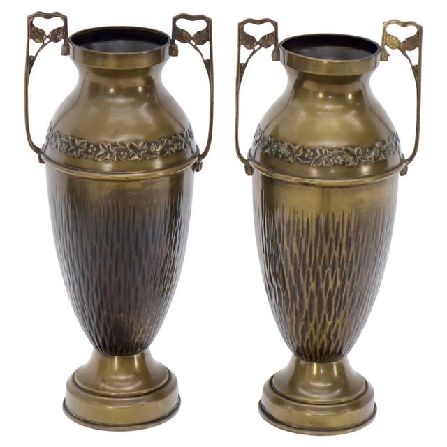 Mid 20th Century Bronze Bohemian Double Handle Urn Shape Vases - a Pair For Sale - Image 12 of 12