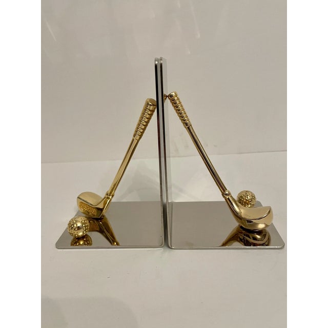 Metal Brass and Chrome Golf Club Bookends - A Pair For Sale - Image 7 of 11