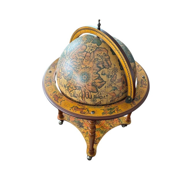 Baroque Mid-Century Wood Bar Globe For Sale - Image 3 of 6