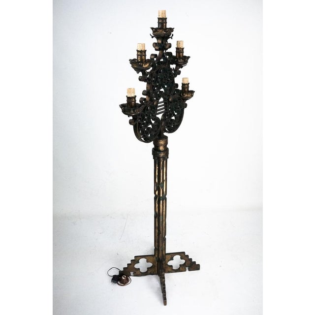 Goldenrod Brutalist Italian Floor Lamp from Longobard, Italy, 1970s For Sale - Image 8 of 16