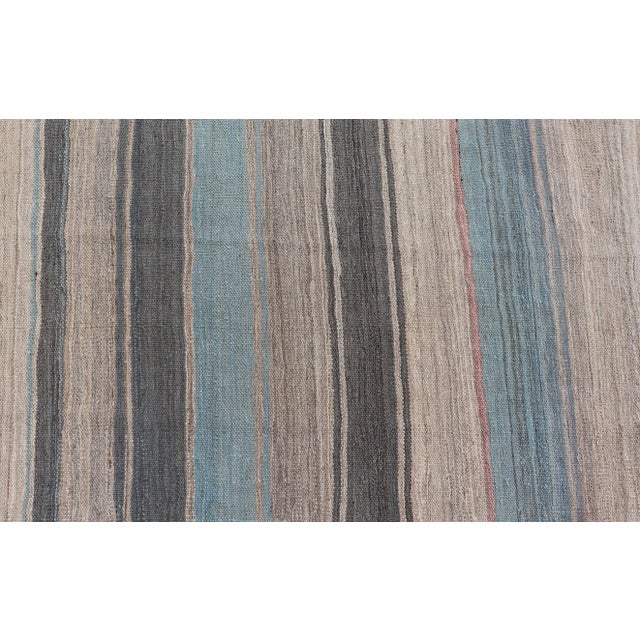 2020s Modern Kilim Rug With Large Stripes in Shades of Blue Taupe Gray For Sale - Image 5 of 13