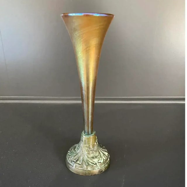 1990s Steven Lundberg Art Glass Vase With Patinaed Bronze Base For Sale - Image 18 of 18