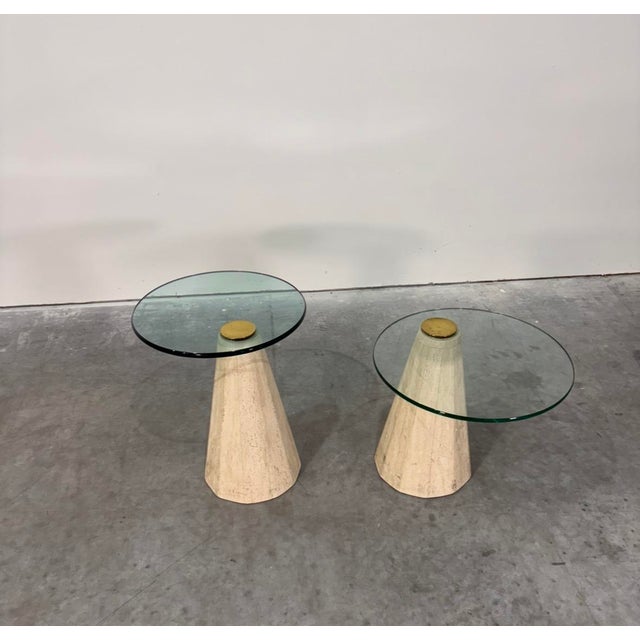 Mid-Century Modern Modernist Side Tables by La Rosa Milano in Travertine and Brass, 1970s For Sale - Image 3 of 13