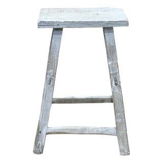 Rustic Raw Rough Wood Grain Rectangle Slim Stool Bench Side Table For Sale