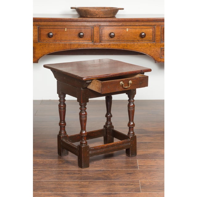 English 1800s Georgian Oak Side Table with Single Drawer and Baluster Legs For Sale - Image 12 of 12