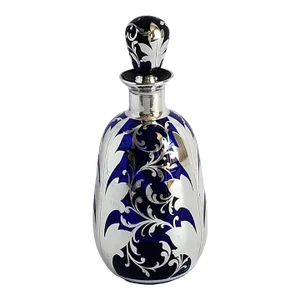Antique Cobalt Blue & Sterling Silver Overlay Decanter