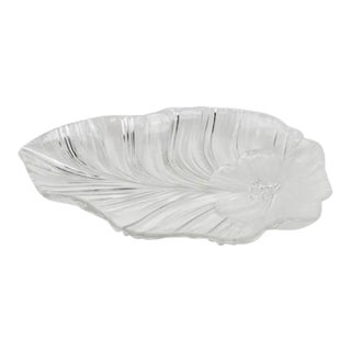 Large Glass Hibiscus and Palm Leaf Serving Platter For Sale