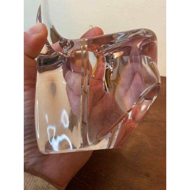 Glass Vintage Daum France Signed Crystal Figurine Doberman Bull Head Paperweight For Sale - Image 7 of 13