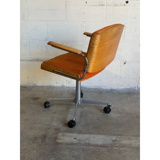 Orange Upholstered Swivel Office Chair on Casters Mid-Century Modern 1970s For Sale - Image 4 of 10