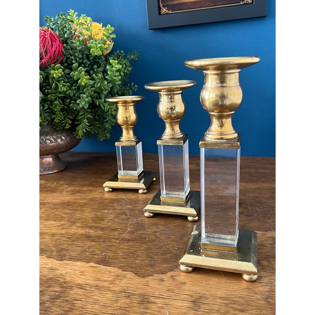1960s 1960’s Brass & Lucite Candlestick Holders Set of 3 For Sale - Image 5 of 18