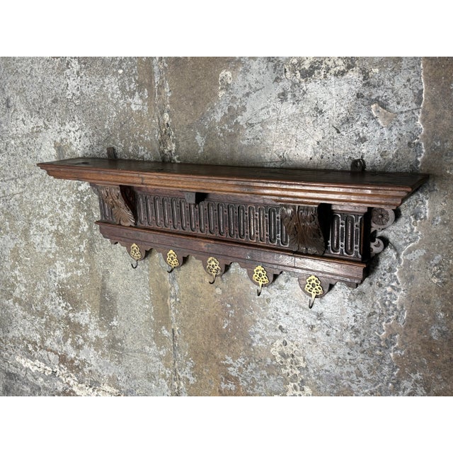 Brown Italian Walnut Carved Hanging Coat Rack, Antique For Sale - Image 8 of 12