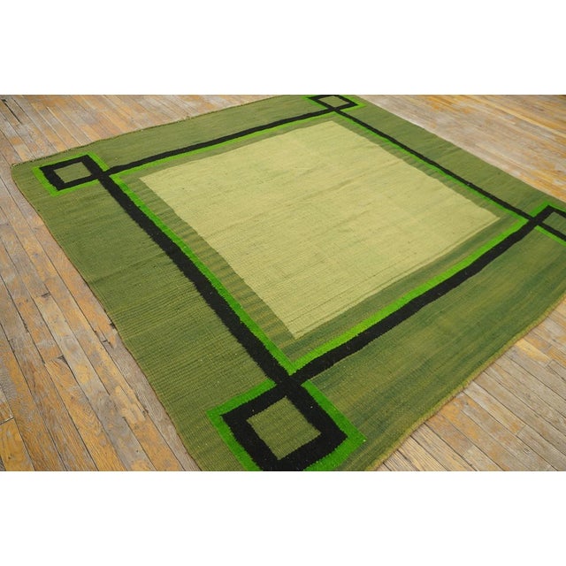 Art Deco Striking Green Background Color in Style of Andre Arbus Antique French Art Deco Rug For Sale - Image 3 of 8