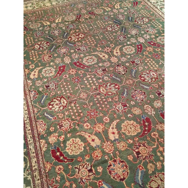 1900 - 1909 Antique Green Indian Agra Rug 8'10 X 11'6 For Sale - Image 5 of 6