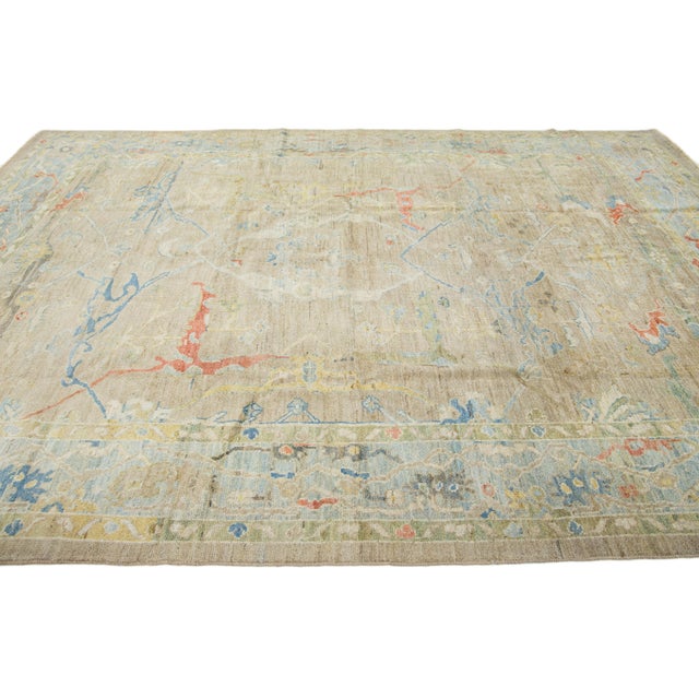 Apadana's Contemporary Designed Sultanabad Wool Rug Handmade in Light Brown For Sale In New York - Image 6 of 10