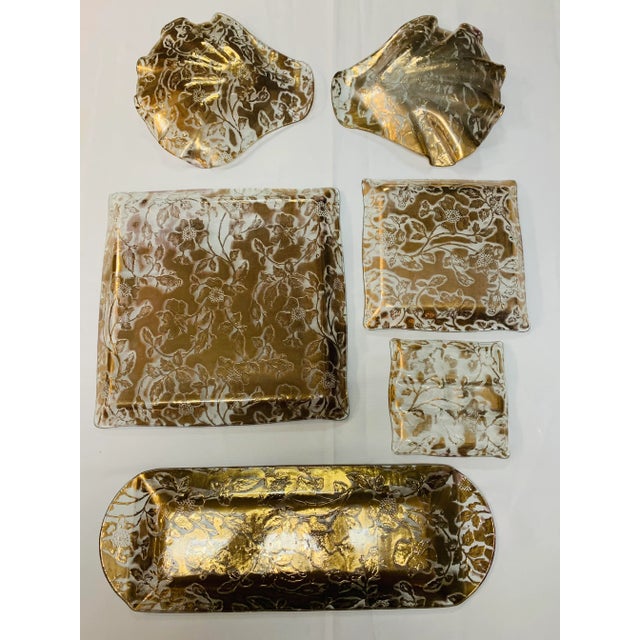 Fleurs D’oro Gold Leaf Glass Trays - Set of 6 For Sale In Los Angeles - Image 6 of 13