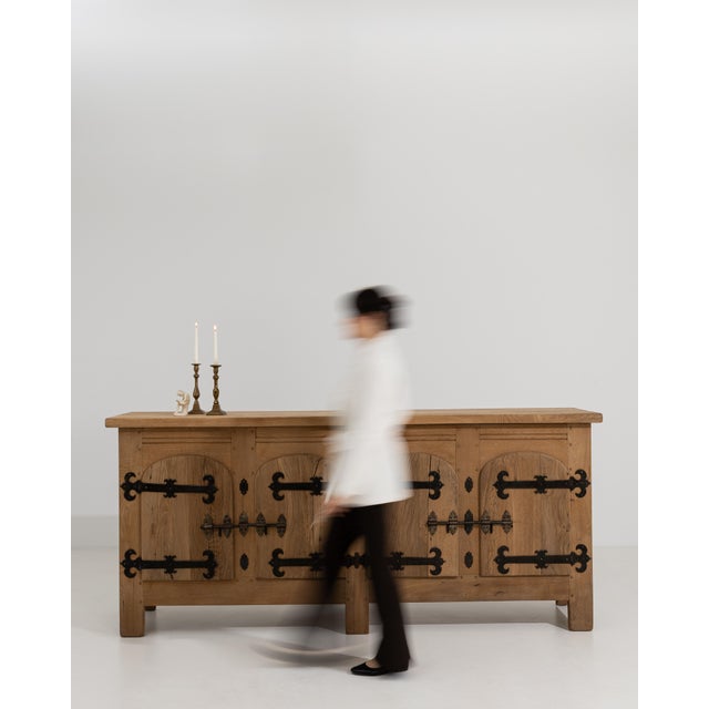 Brutalist Oak Buffet With Iron Hardware For Sale - Image 10 of 11