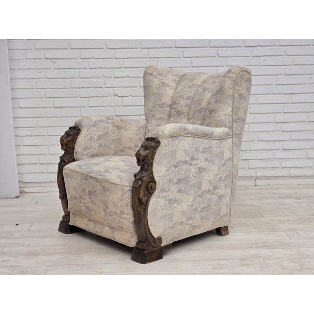 1950s Vintage Danish Lounge Chair in Furniture Jacquard Fabric, 1960s For Sale - Image 5 of 18