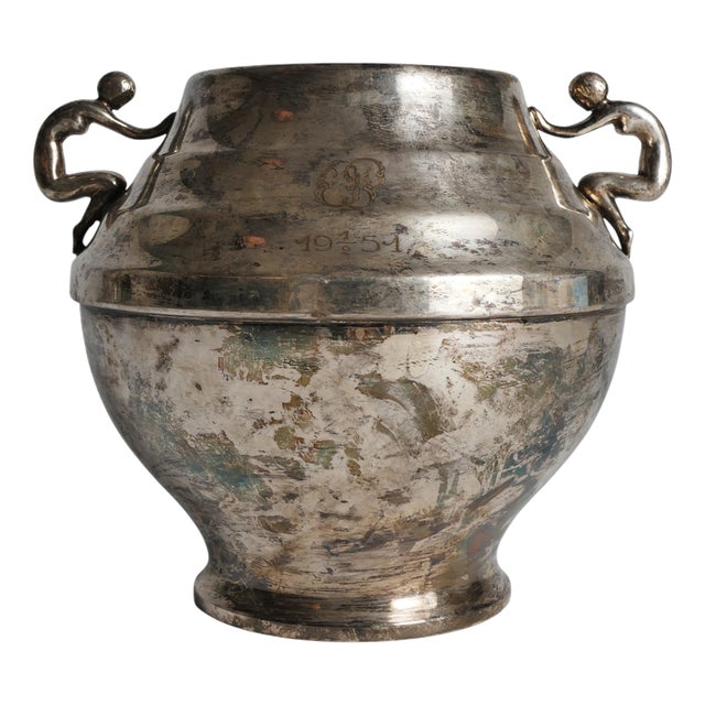 Art Deco Silver-Plated Globe Vase with Handles, Sweden, 1950s For Sale
