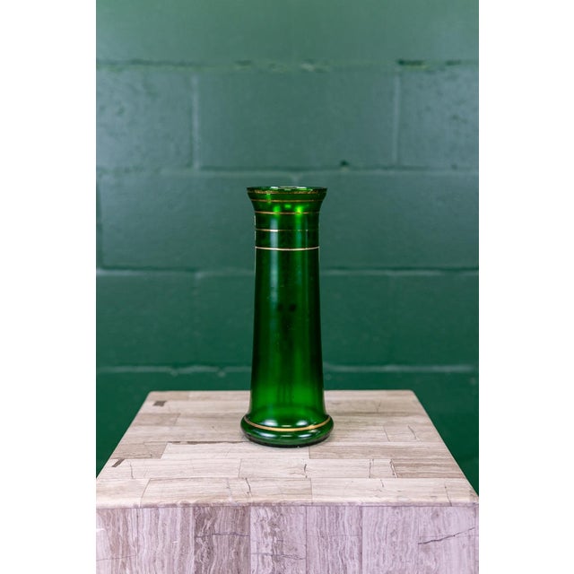 Exquisite Art Deco/Art Nouveau Secessionist Glass Vase with gilded geometric details applied by hand over a gorgeous deep...