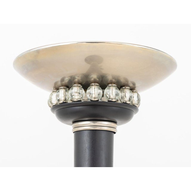 Art Deco Style Chrome, Glass, and Ebonized Wood Floor Lamp. 68.75" H x 18" Diameter. Provenance: From an 880 Fifth Avenue...