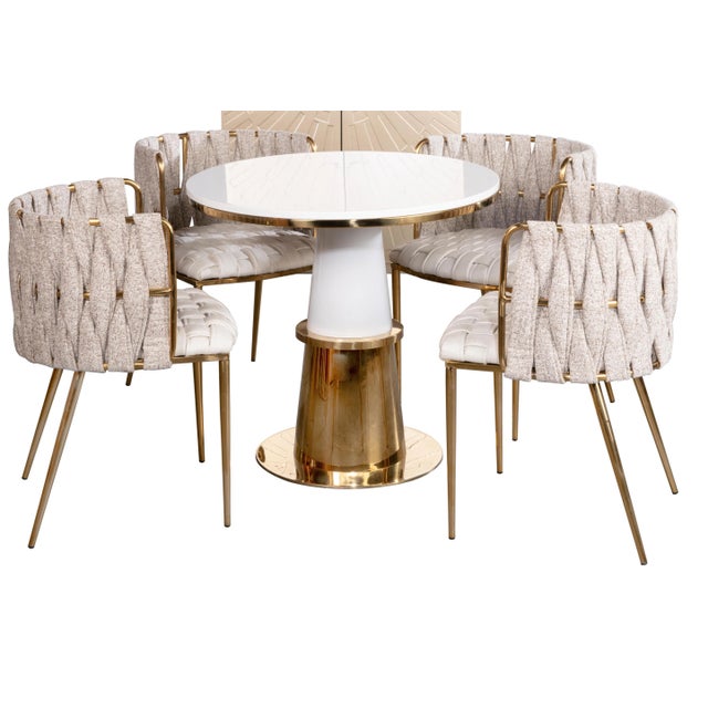 Vanessa Dining Table with Off White Chairs - Set of 5 For Sale In Los Angeles - Image 6 of 6