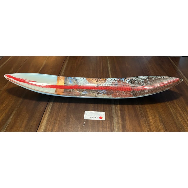 Abstract Abstract Long Bowl Art Glass "Urban Flow" Czech Republic For Sale - Image 3 of 6