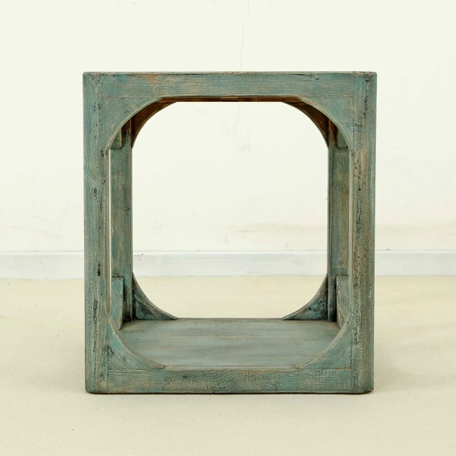 Lily's Living Artisan-Carved Soft Aqua Wood Side Table — Grounded Anchor For Sale - Image 4 of 8