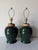 1980’s Vintage Green Glazed Ceramic and Rattan Table Lamps – A Pair For Sale - Image 11 of 12