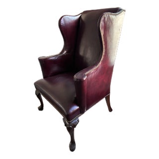 1970s Leather Wing Back Chair For Sale