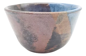 Hand-Thrown Modernist Studio Pottery Bowl – Abstract Blue and Earth Tone Glaze