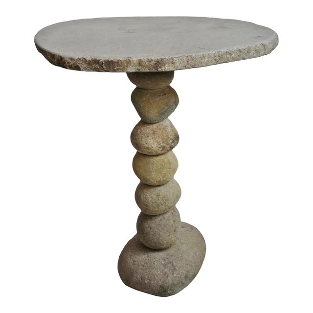 Vintage Rustic Modern Stacked River Rock Bistro Table For Sale