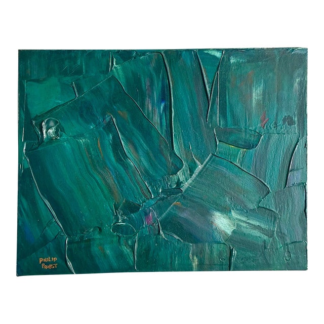 Late 20th Century Vintage Boho Impasto Original Abstract Oil Painting on Canvas For Sale