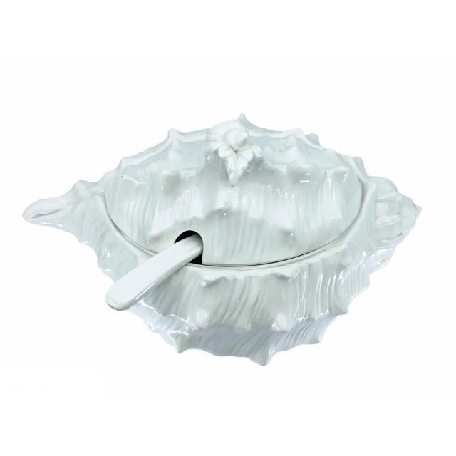 1970s Large Ceramic Shell Soup Tureen & Spoon Set For Sale - Image 4 of 9