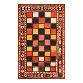1930s Colorful Checks Tribal Antique S. Persian Gabbeh Rug 5'10" X 9'4" Handknotted Wool Carpet For Sale